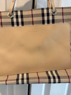Authentic Burberry Nova Check Tote Bag | Beige Plaid Canvas Leather Shoulder Bag